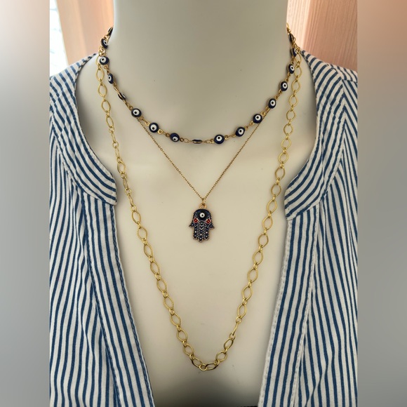 Gold Stylish Evil Eye Necklace Set - Trendy Boho Chic Layered Necklace - Picture 10 of 16